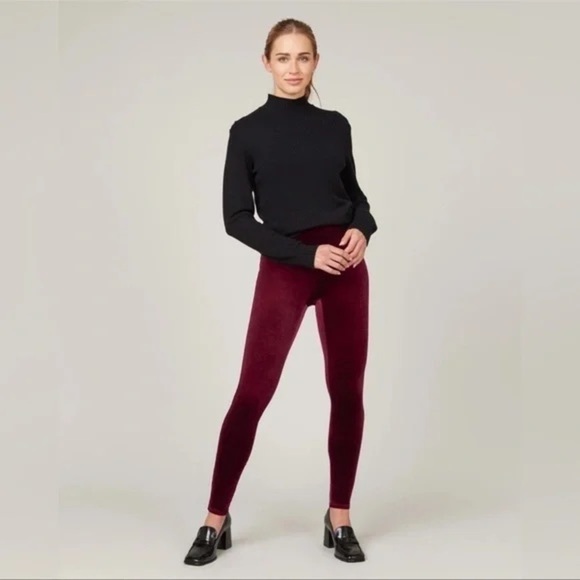 SPANX Red Velvet High Waisted Leggings- Power Waistband- Rich Burgundy- Small - Picture 6 of 16